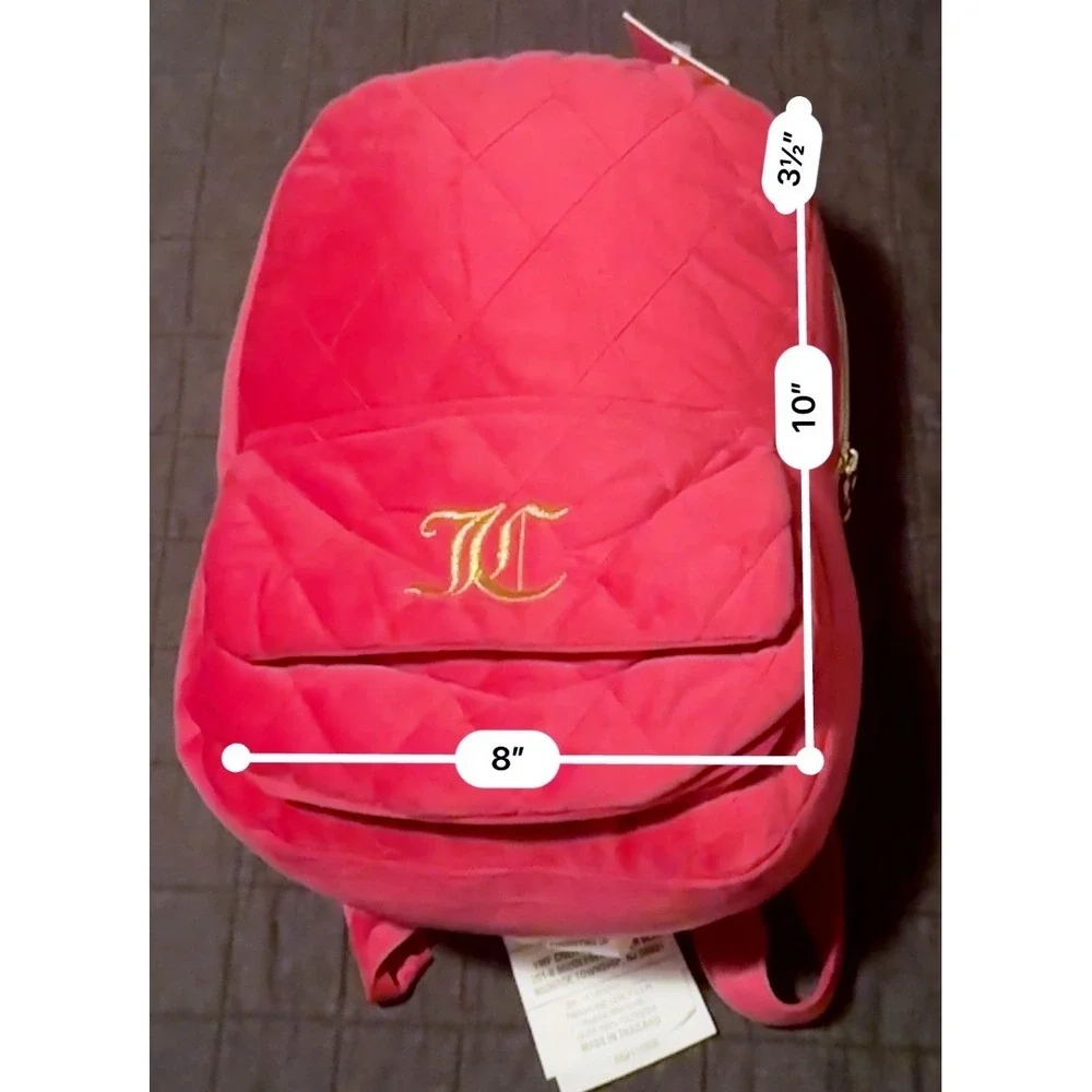 Juicy Couture Pink Quilted Velvet Backpack Shaped Decorative Pillow Gold LogoNEW